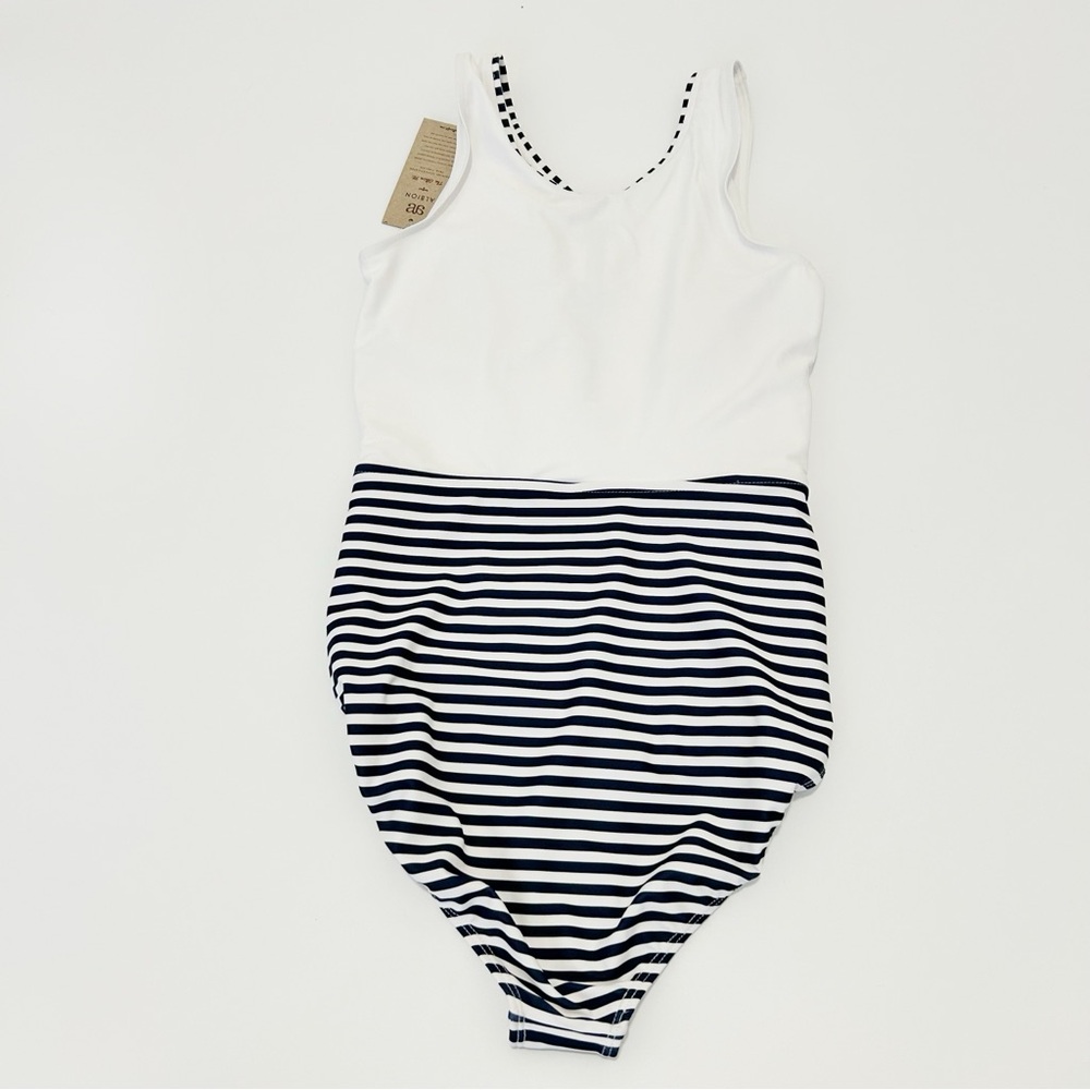 NEW Albion Sailor Front Zip One Piece Nursing Striped Womens Small Blue White - Picture 8 of 9